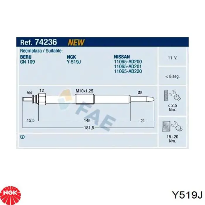 Bujía de incandescencia Nissan Navara D40