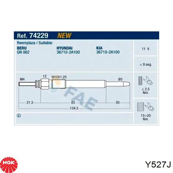 Y527J NGK Bujías de calentamiento