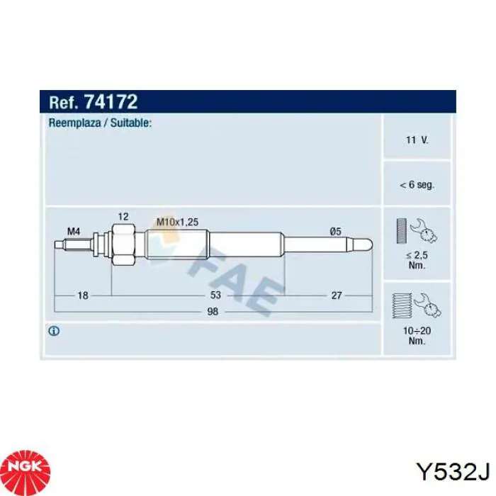 Y532J NGK bujía de precalentamiento