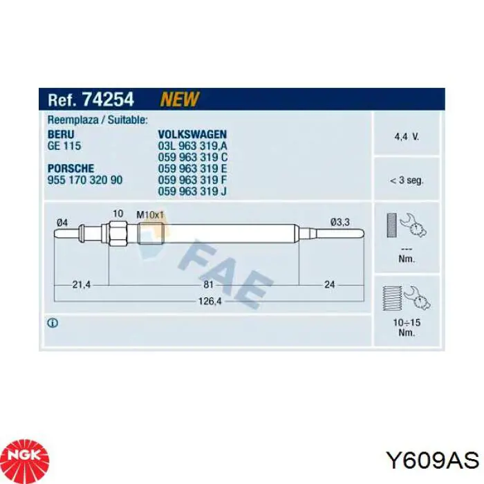 Bujías incandescentes NGK Y609AS precio, desde 9,24 EUR