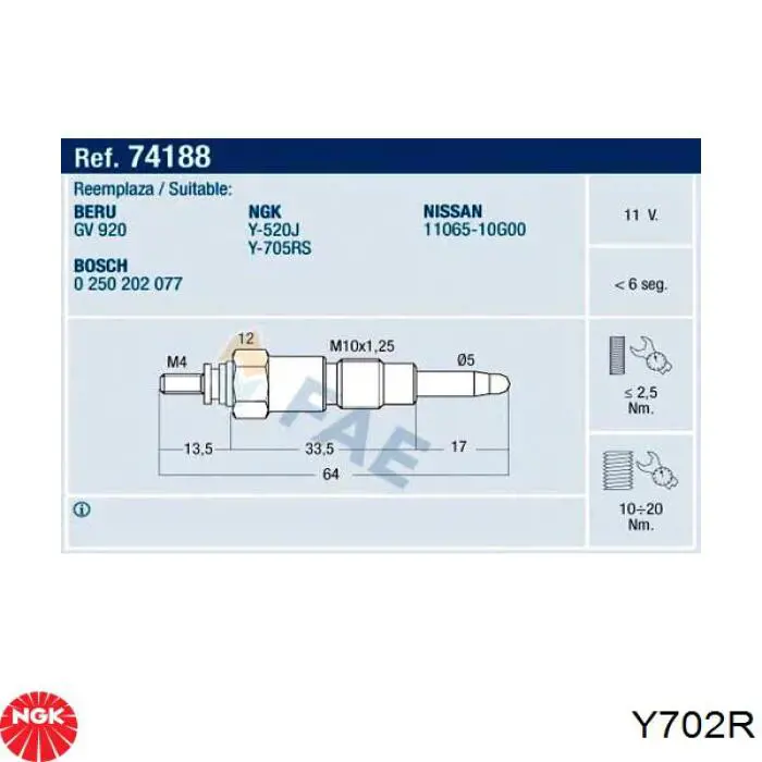 Bujías incandescentes NGK Y702R precio, desde 23,29 EUR
