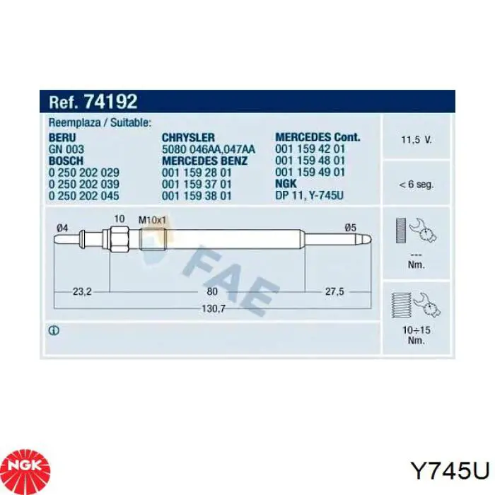 Comprar Y745U NGK Calentadores diésel