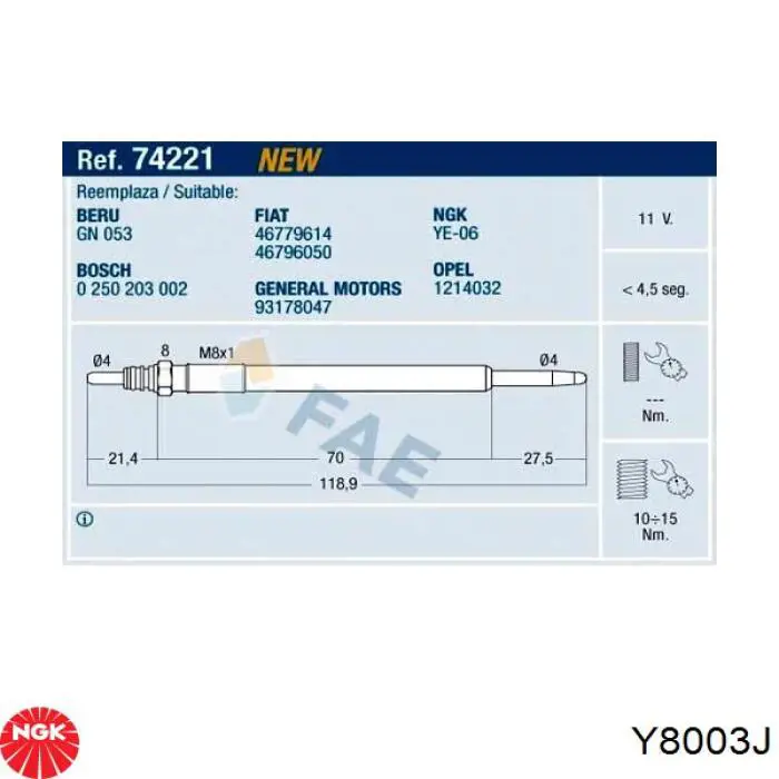 Comprar Y8003J NGK Calentadores diésel