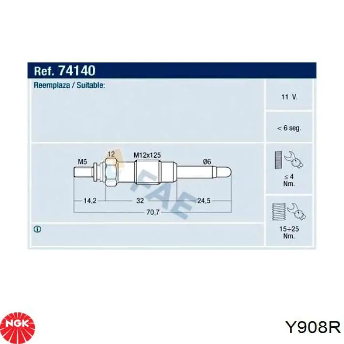 Y908R NGK Bujías de calentamiento