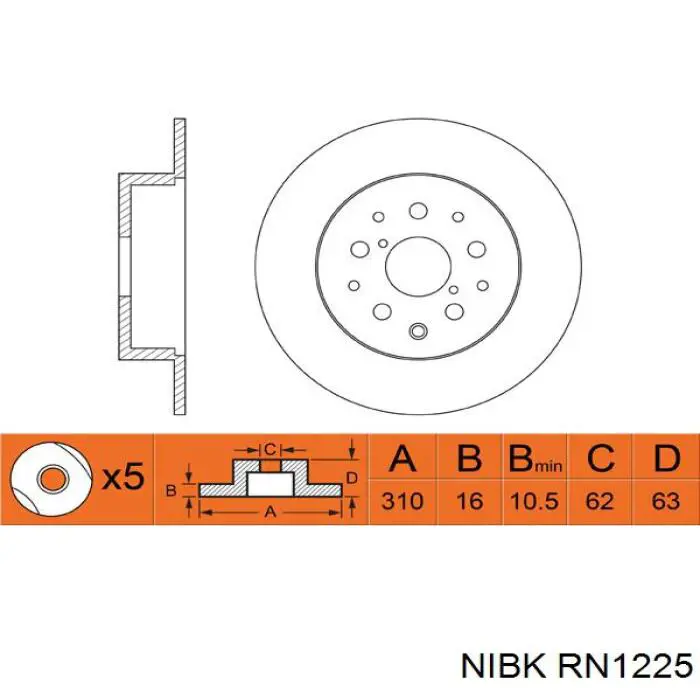 RN1225 Nibk disco de freno trasero