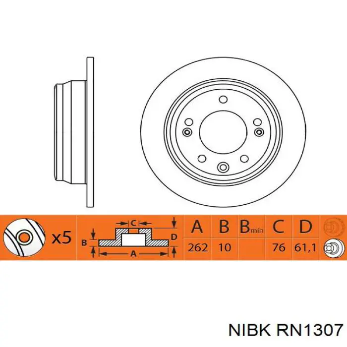 RN1307 Nibk disco de freno trasero