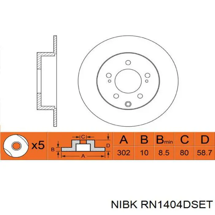 RN1404DSET Nibk disco de freno trasero