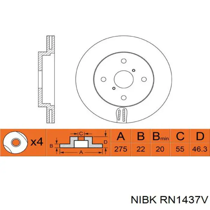 RN1437V Nibk disco de freno delantero