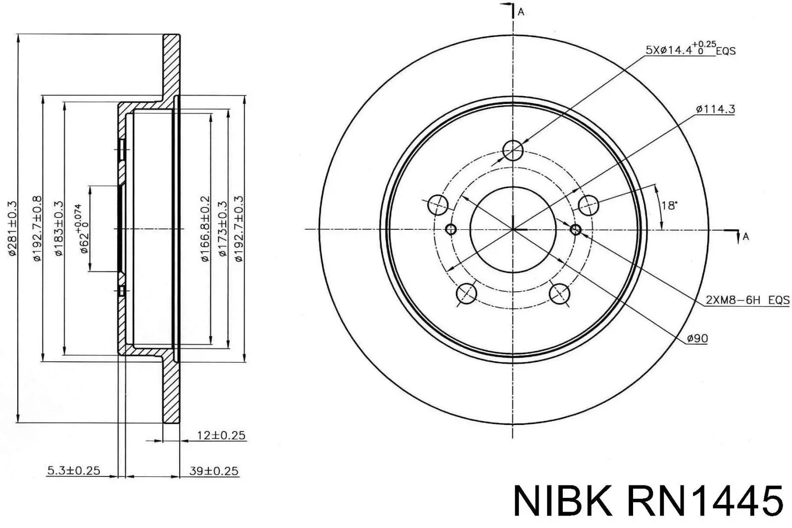 RN1445 Nibk disco de freno trasero