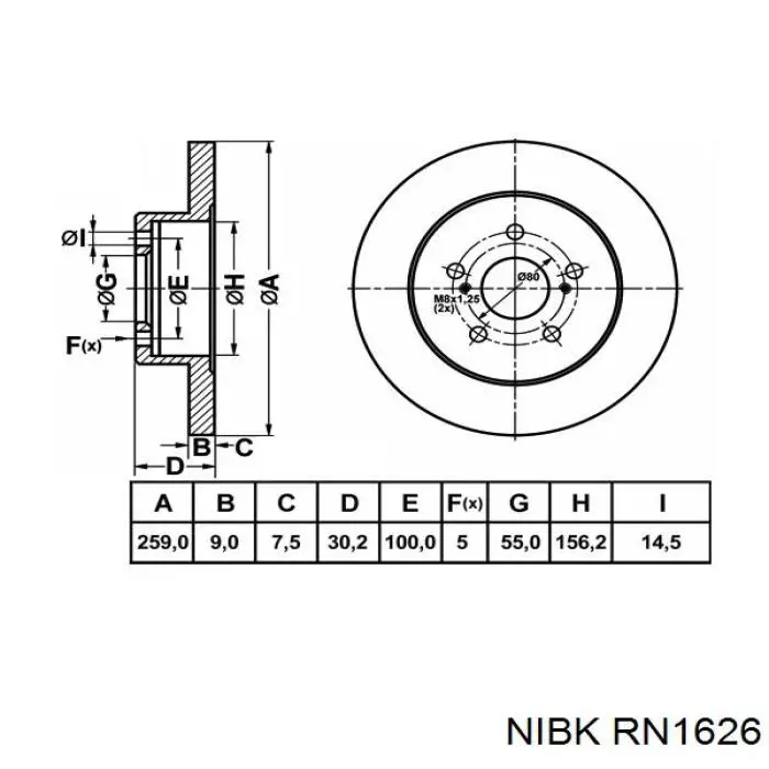 RN1626 Nibk disco de freno trasero