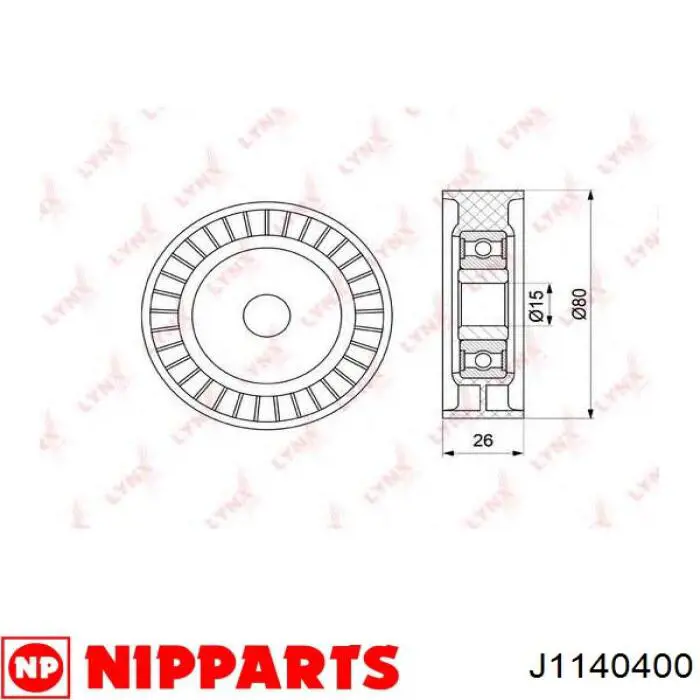 J1140400 Nipparts rodillo, correa trapecial poli v