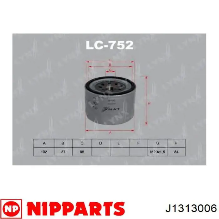 J1313006 Nipparts filtro de aceite