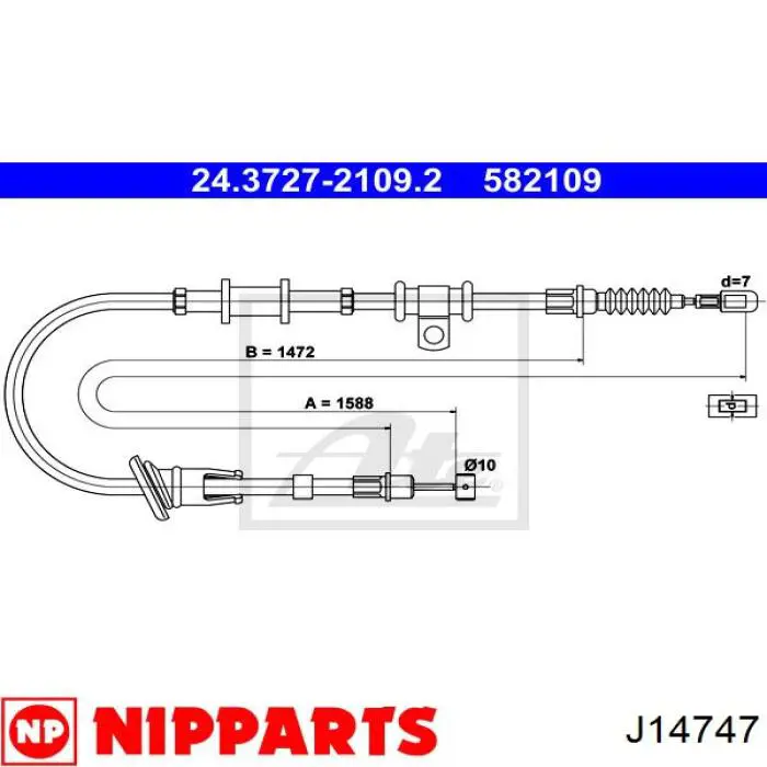 J14747 Nipparts cable de freno de mano trasero izquierdo