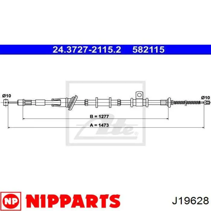 J19628 Nipparts cable de freno de mano trasero derecho