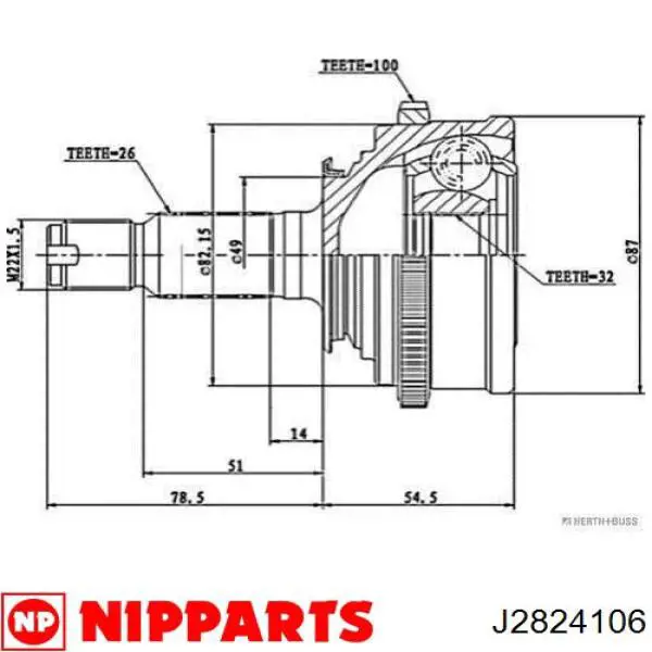 J2824106 Nipparts junta homocinética exterior delantera