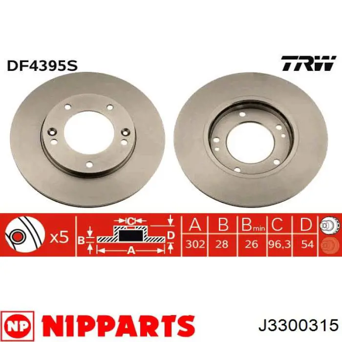 J3300315 Nipparts disco de freno delantero