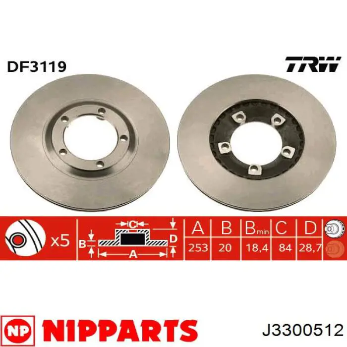 J3300512 Nipparts freno de disco delantero