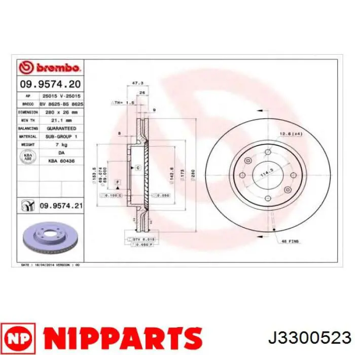 Disco de freno J3300523 Nipparts