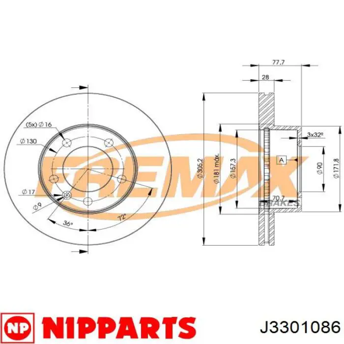 Disco de freno J3301086 Nipparts