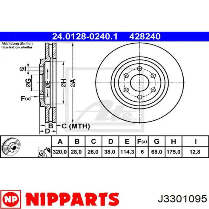 J3301095 Nipparts disco de freno delantero