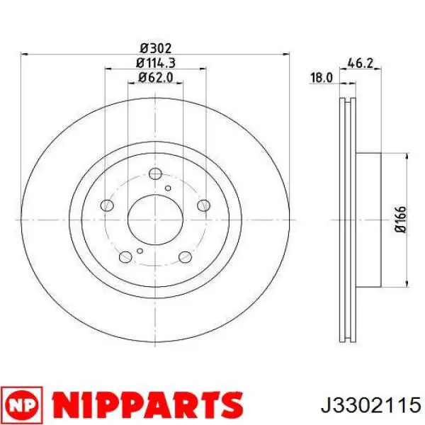 J3302115 Nipparts disco de freno delantero