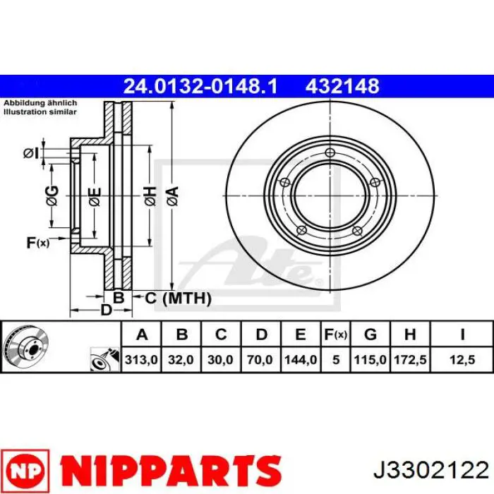 J3302122 Nipparts freno de disco delantero