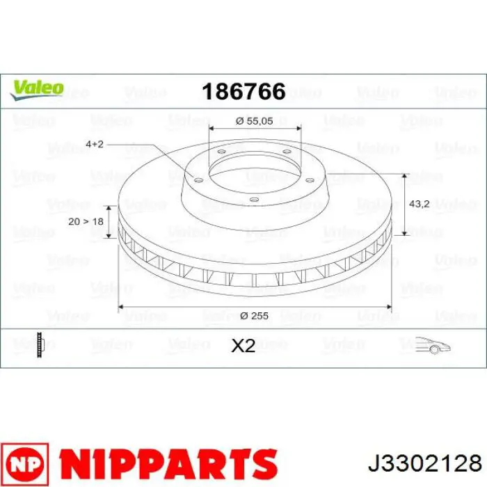 J3302128 Nipparts disco de freno delantero