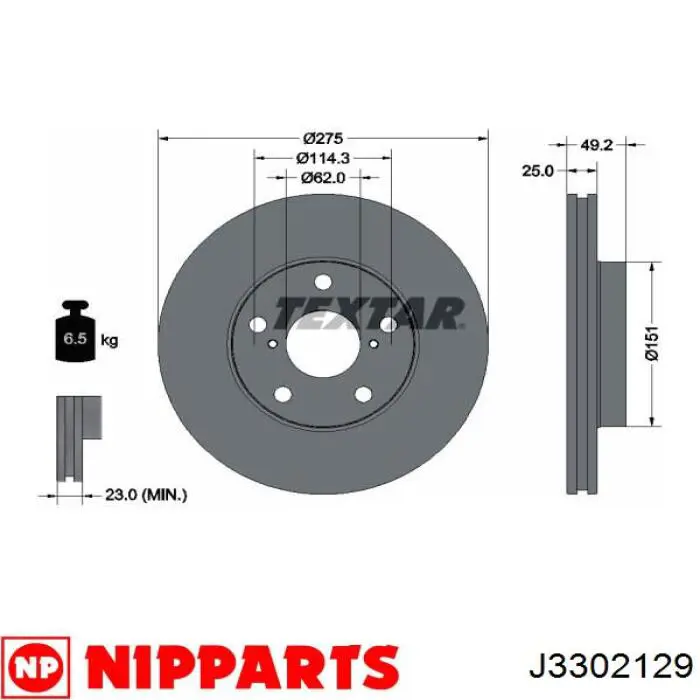 J3302129 Nipparts disco de freno delantero