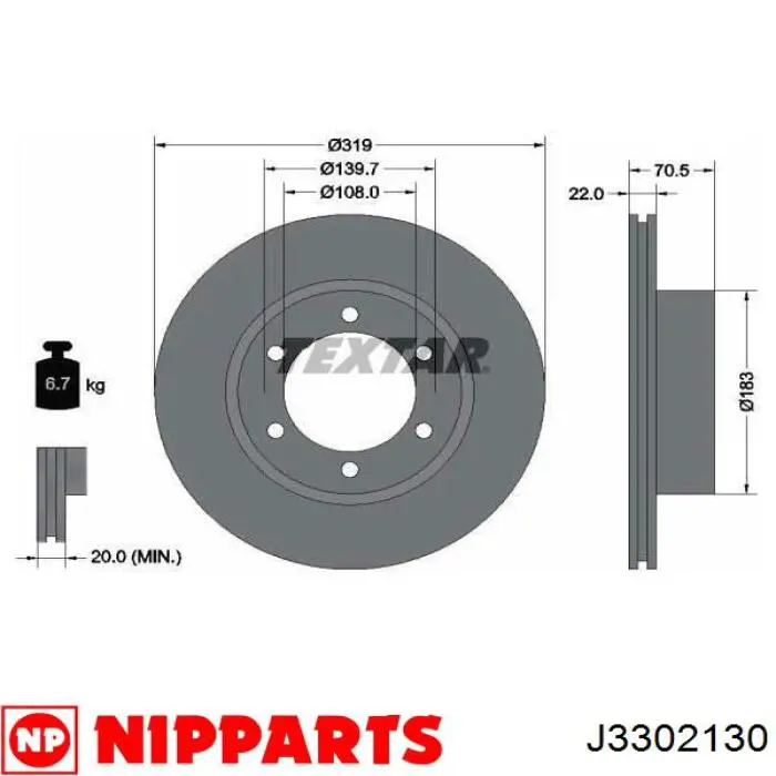 J3302130 Nipparts disco de freno delantero
