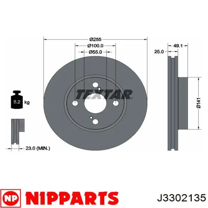 J3302135 Nipparts disco de freno delantero