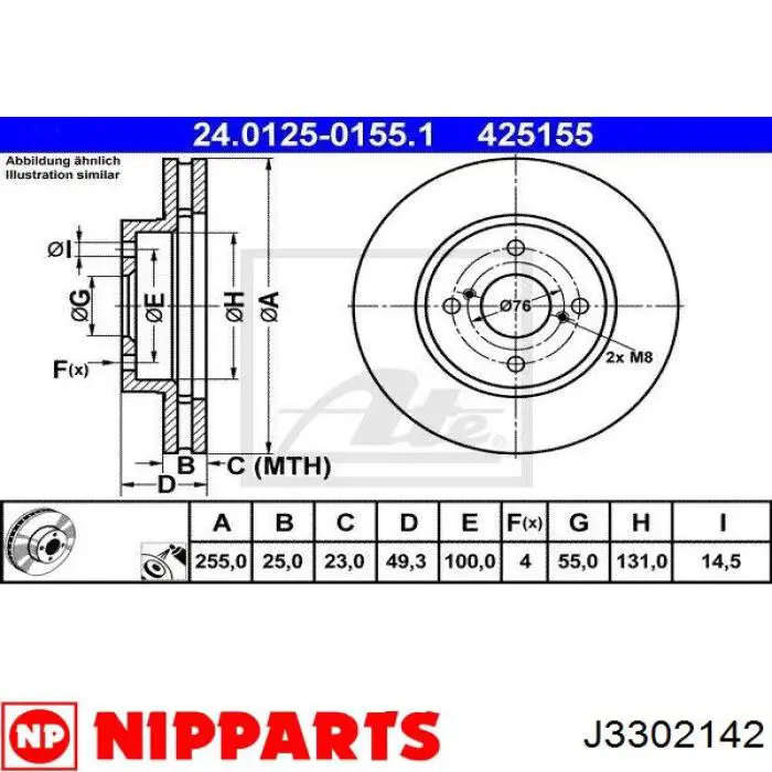 J3302142 Nipparts disco de freno delantero