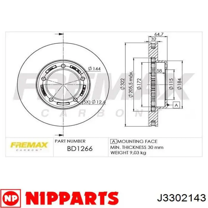 J3302143 Nipparts freno de disco delantero