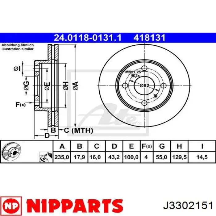 J3302151 Nipparts disco de freno delantero