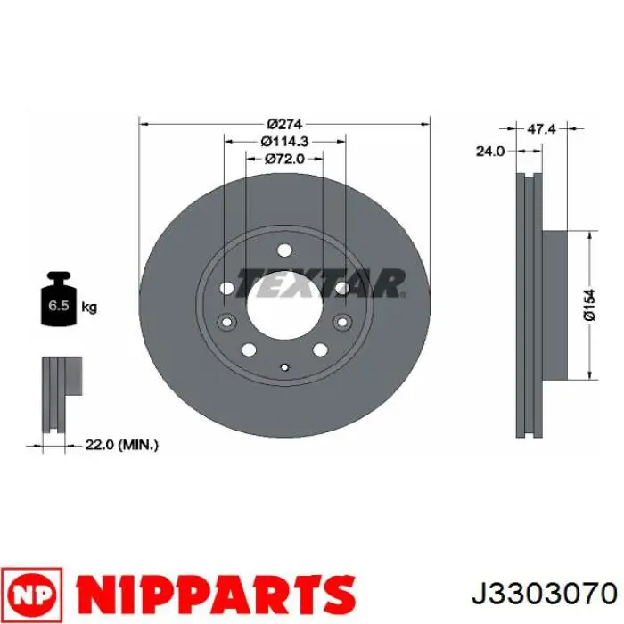 J3303070 Nipparts disco de freno delantero