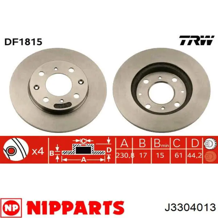 J3304013 Nipparts disco de freno delantero