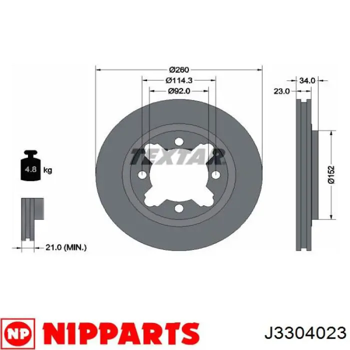 J3304023 Nipparts disco de freno delantero