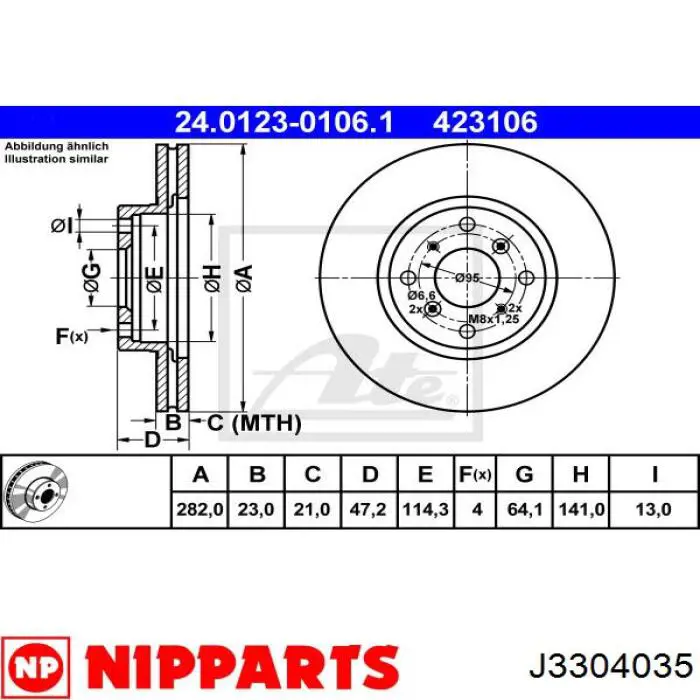 J3304035 Nipparts freno de disco delantero