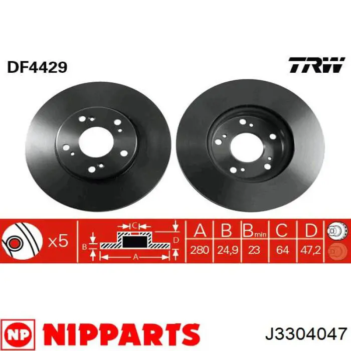 J3304047 Nipparts disco de freno delantero