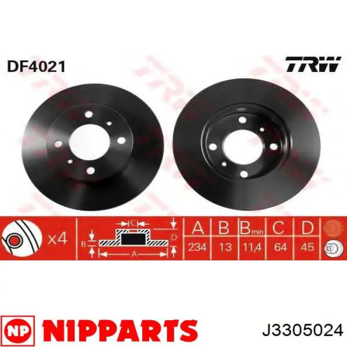 J3305024 Nipparts disco de freno delantero