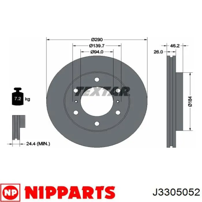 J3305052 Nipparts disco de freno delantero