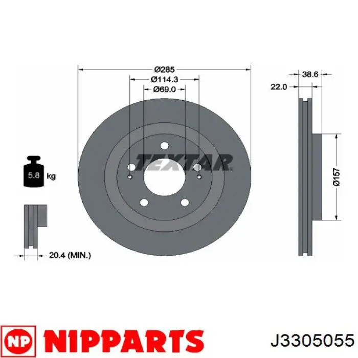 J3305055 Nipparts freno de disco delantero