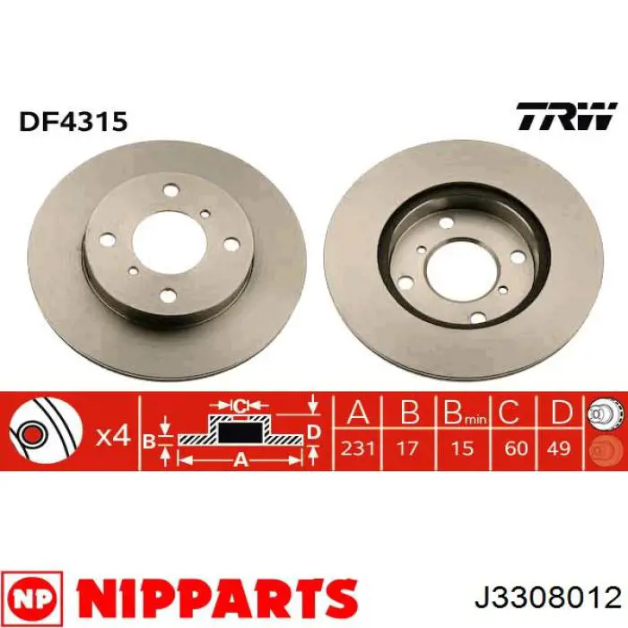 J3308012 Nipparts freno de disco delantero