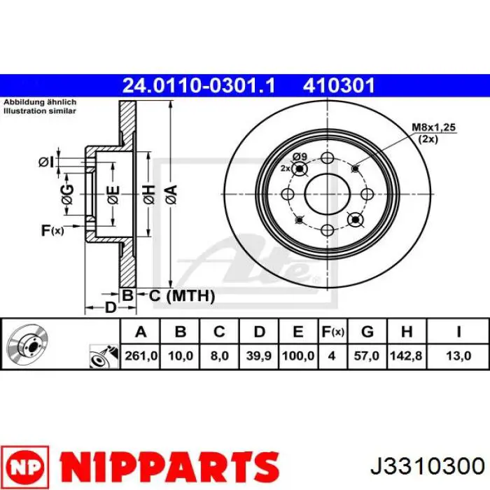 J3310300 Nipparts disco de freno trasero