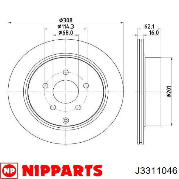 J3311046 Nipparts disco de freno trasero