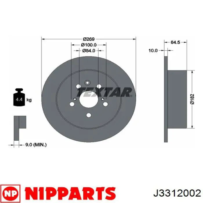 J3312002 Nipparts disco de freno trasero