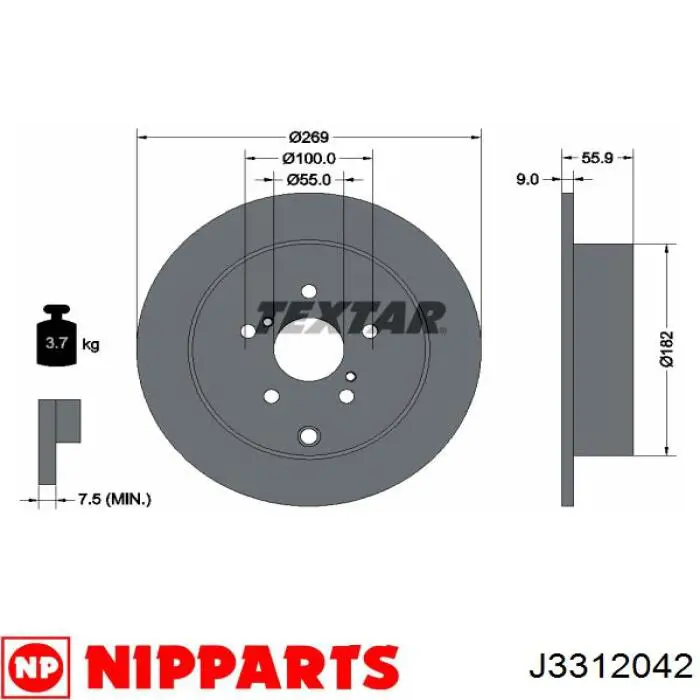 J3312042 Nipparts disco de freno trasero