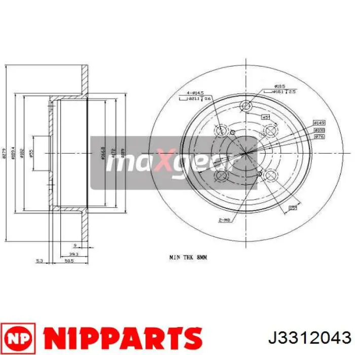 J3312043 Nipparts disco de freno trasero