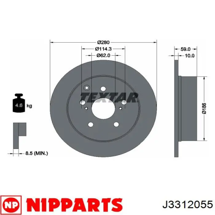 J3312055 Nipparts disco de freno trasero