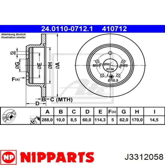 J3312058 Nipparts disco de freno trasero