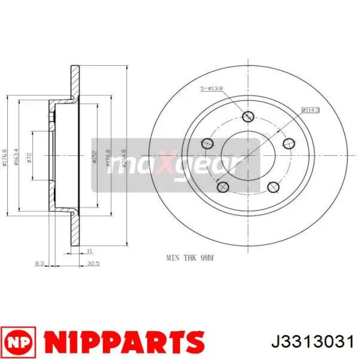 J3313031 Nipparts disco de freno trasero